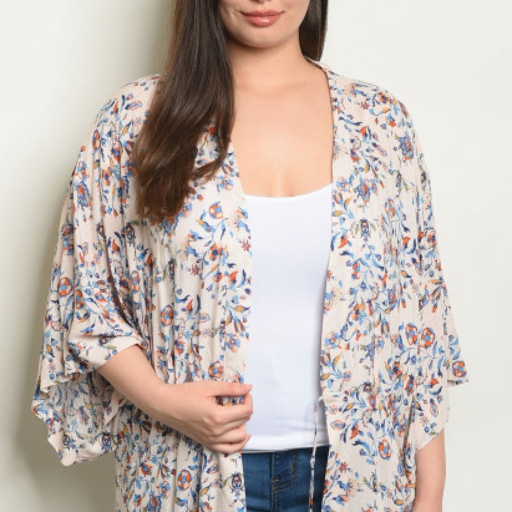 1X, 2X & 3X Cream Floral kimono/ Cardigan - Picture 3 of 6